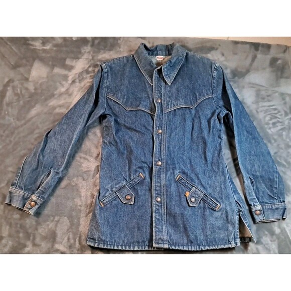 Vintage 90s Levis Denim Western Yoke Blazer Womens M Orange Tag